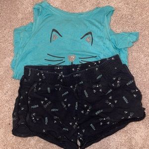 Justice tank top and shorts blue graphic cat outfit